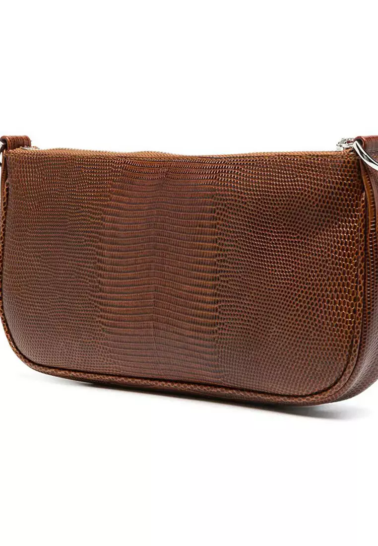 Rachel Lizard Embossed Leather Shoulder Bag in Tan