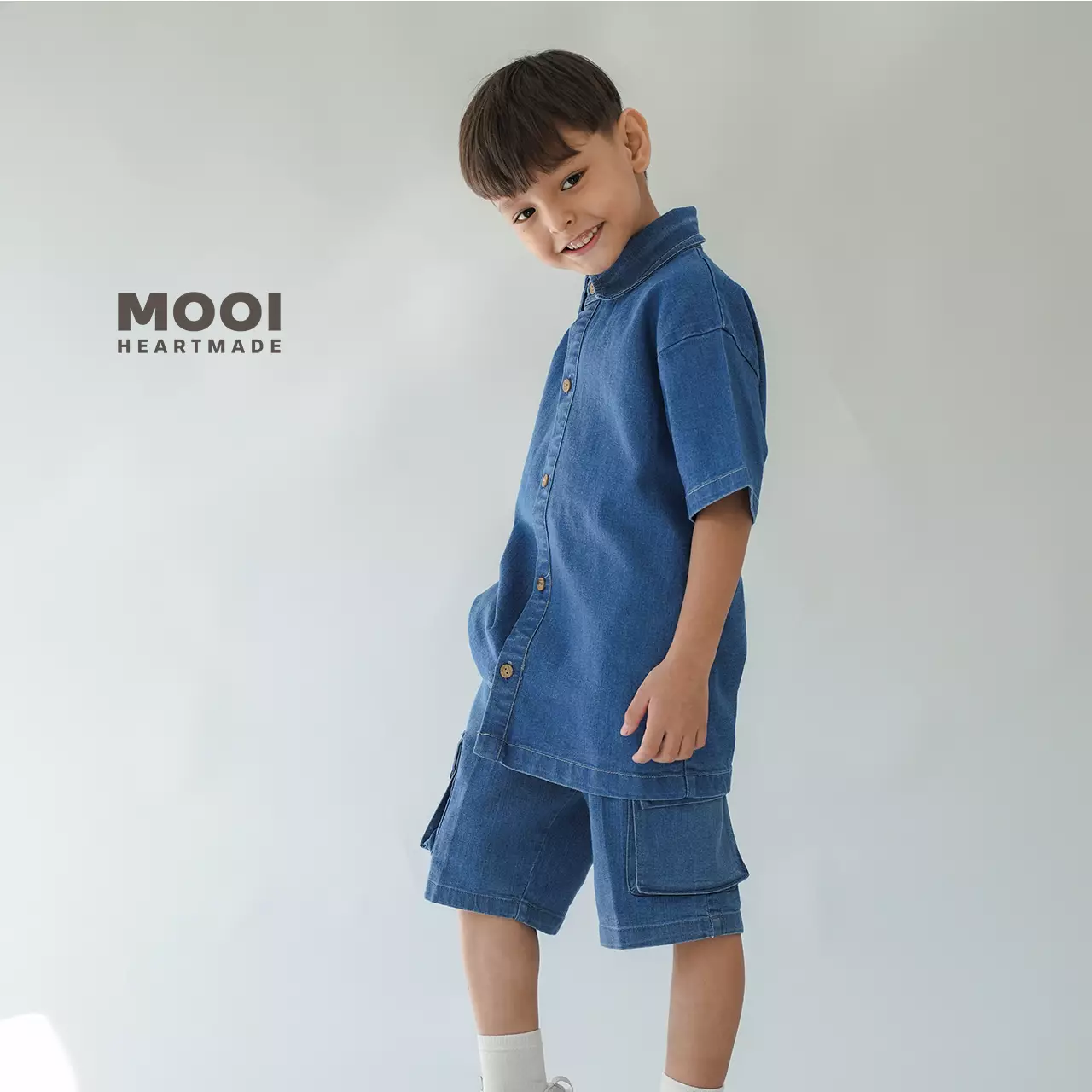 Mooi Celana Jeans Anak Kids Denim Bian Short Cargo Pants - Medium Blue