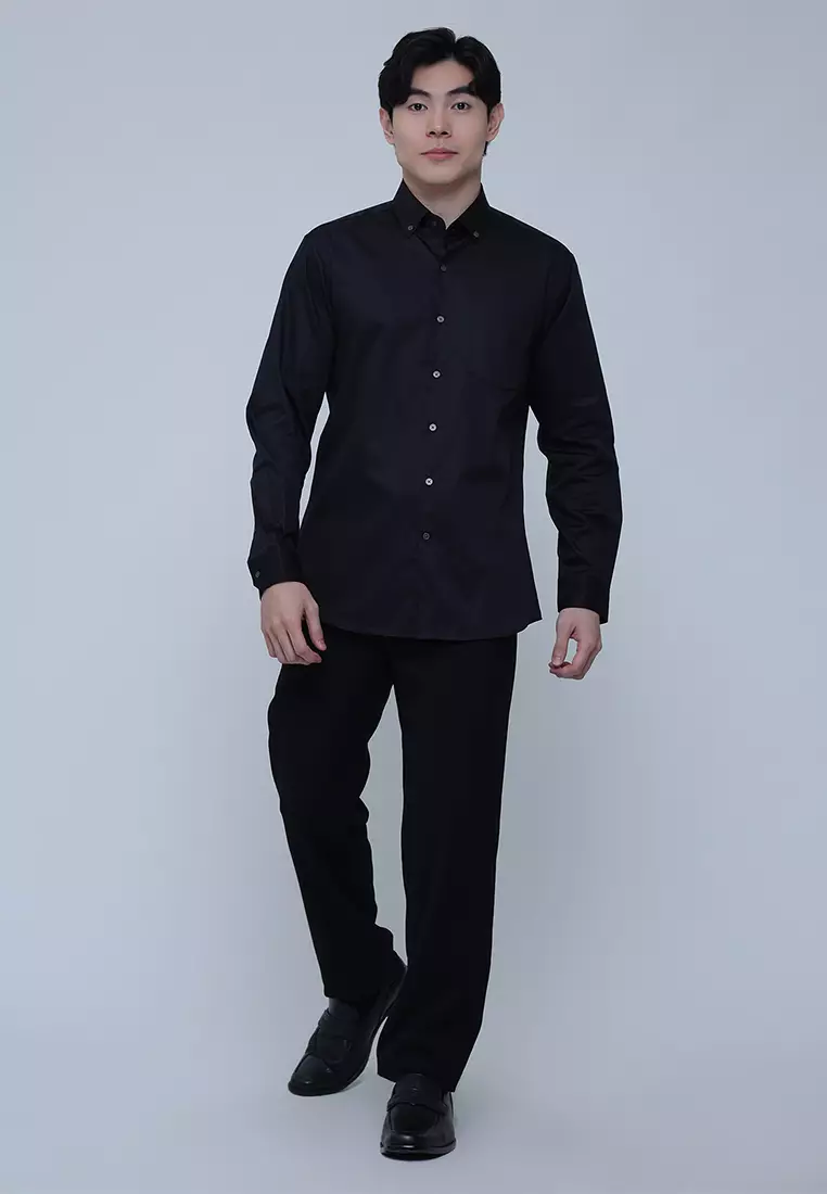 Slim Fit Solid Cotton Long Sleeve Dress Shirt