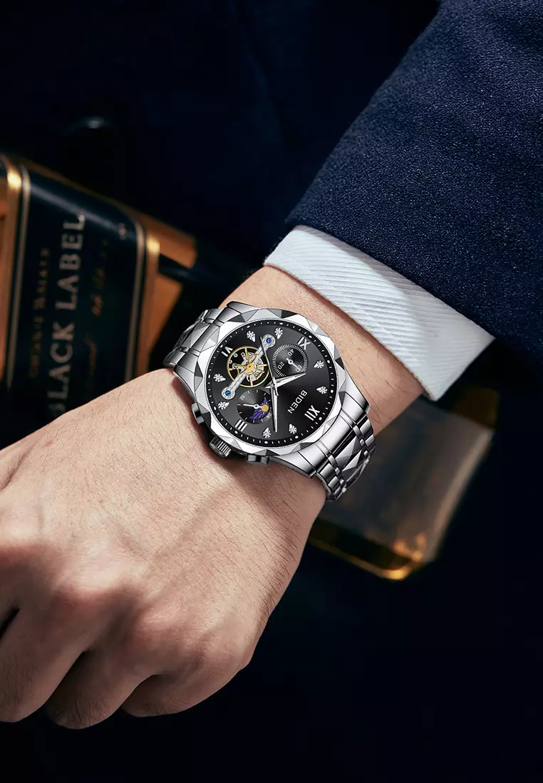 Jam Tangan Pria Multifungsi Mewah Tali Stainless Steel Anti Air Jam Tangan Cowok silverblack