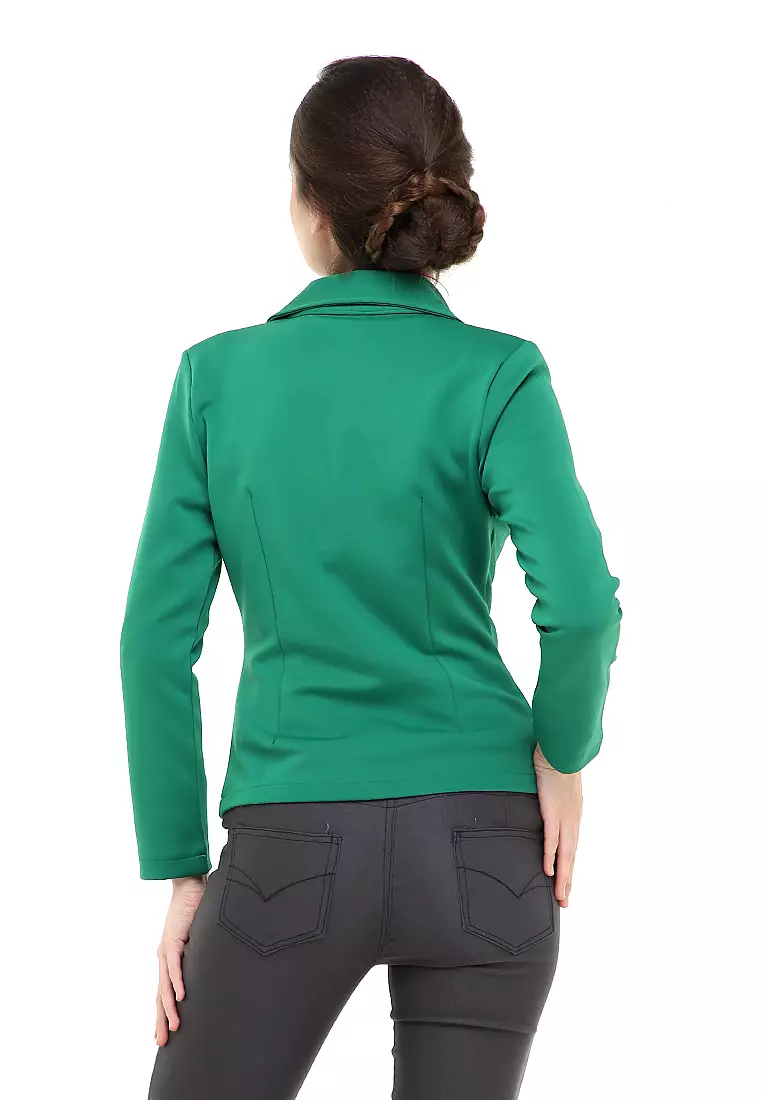 Qemsya Jas Blazer Wanita Slim Fit Plain Suit Formal Longsleeve Suit Material Scuba ORIGINAL - Green