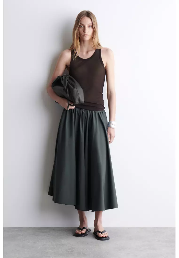 GATHERED A-LINE MIDI SKIRT