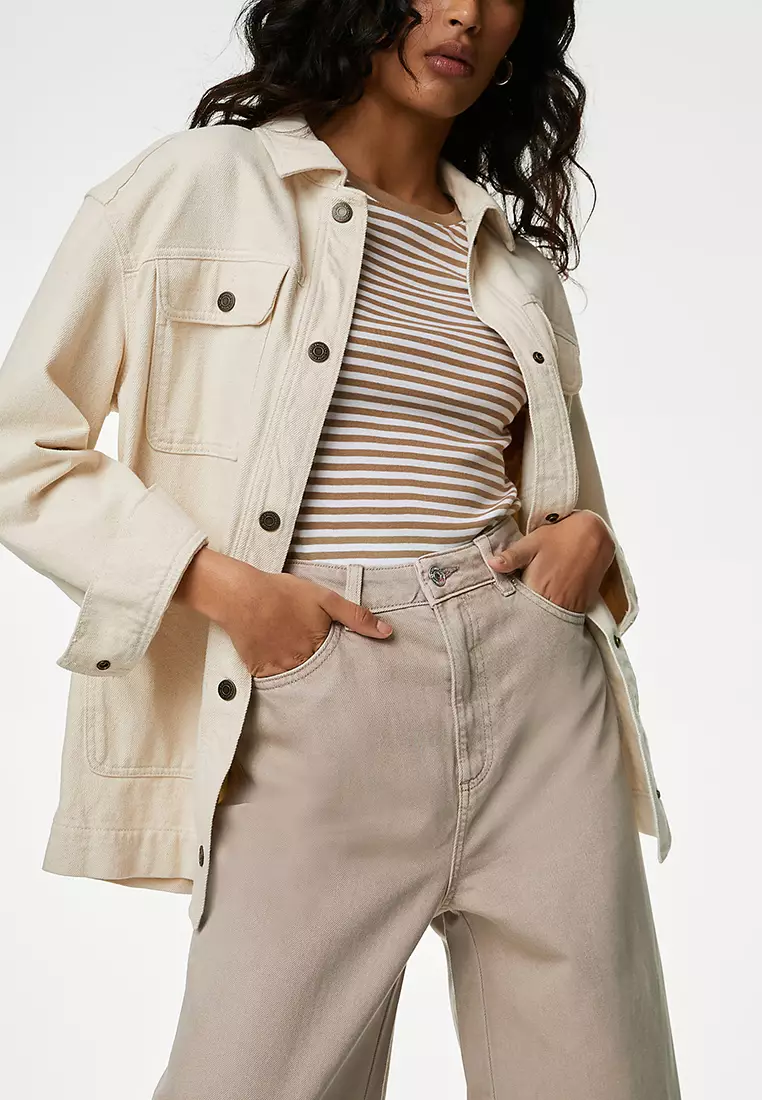 Lyocell Blend High Waisted Wide Leg Jeans