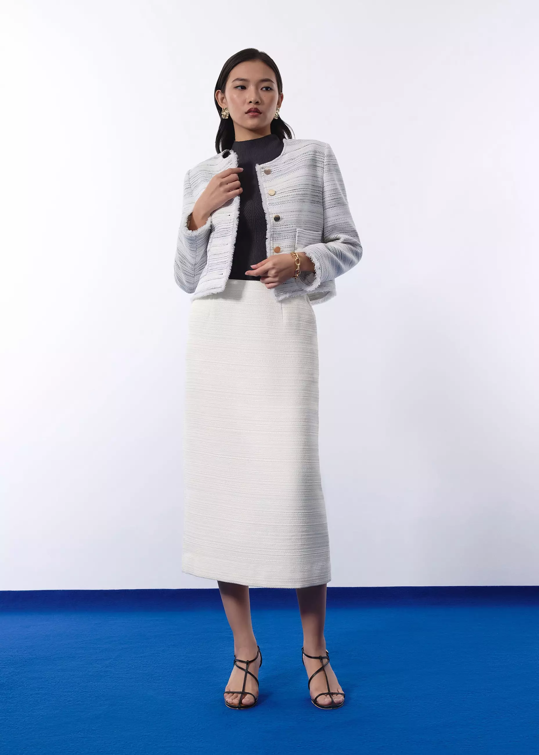 Blazer Wanita - RuchedReady® Ellis Shoulder Padded Jacquard Tweed Boxy Jacket