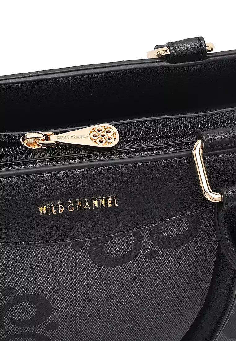 Women's Monogram Top Handle Bag / Sling Bag / Crossbody Bag - Black