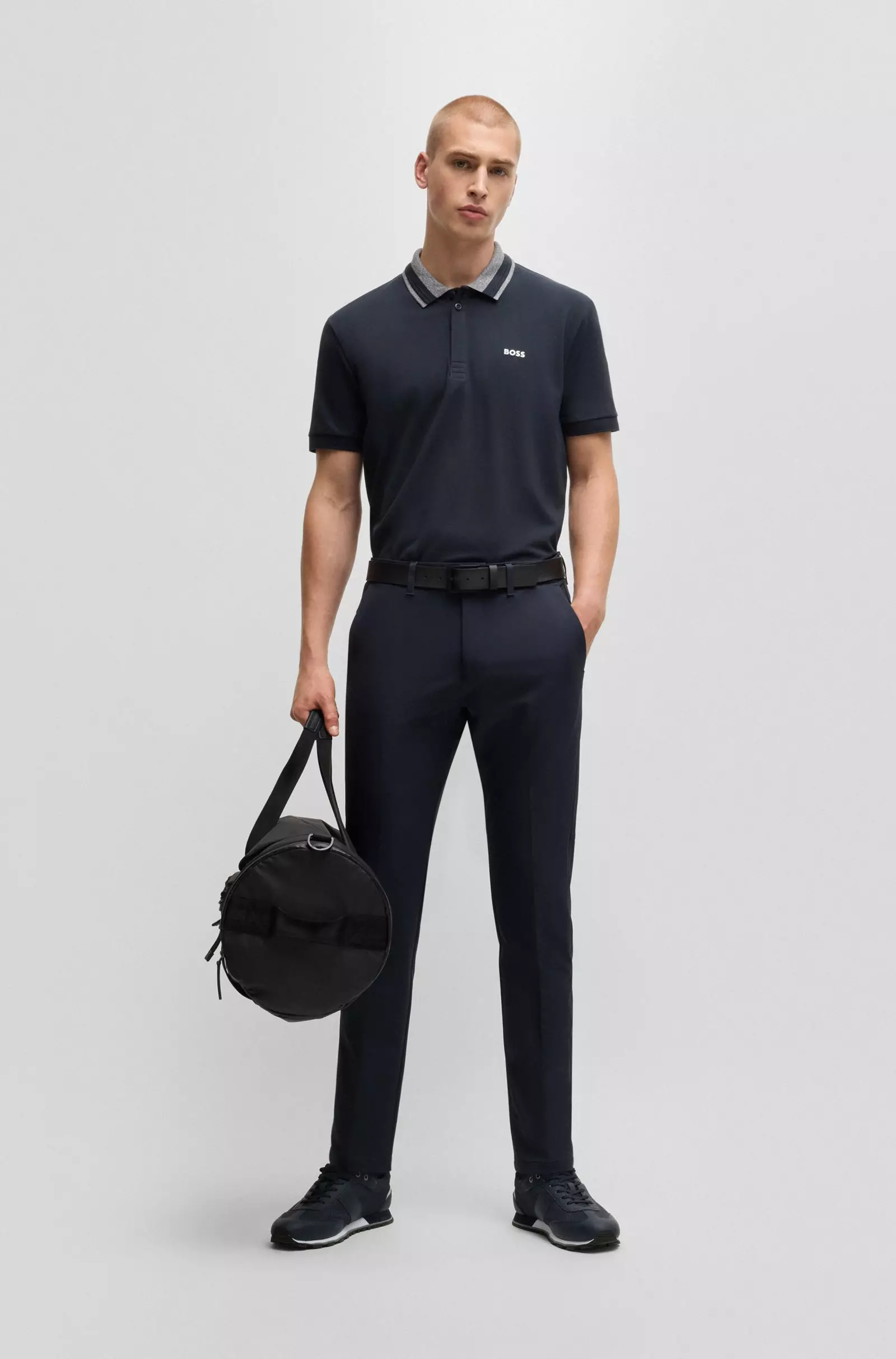Boss Stretch-cotton polo shirt with logo detail
