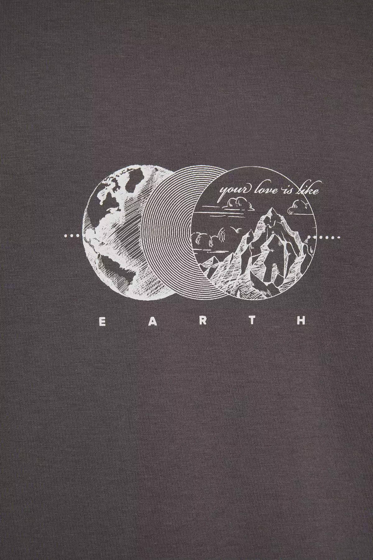Anthracite Oversized /Wide Cut Printed 100% Cotton T-Shirt Tmnss23Ts00261