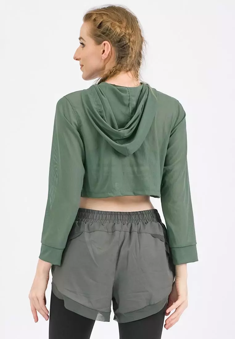 Fitwear - Croptop Jaring / Mesh / Sheer Olahraga BRENDA OUTER HOODIE LS CRP - FERN GREEN