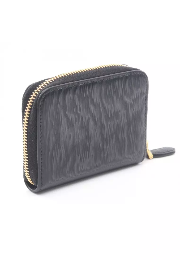 Pre-Loved Prada VITELLO MOVE round fastener coin purse Saffiano leather black