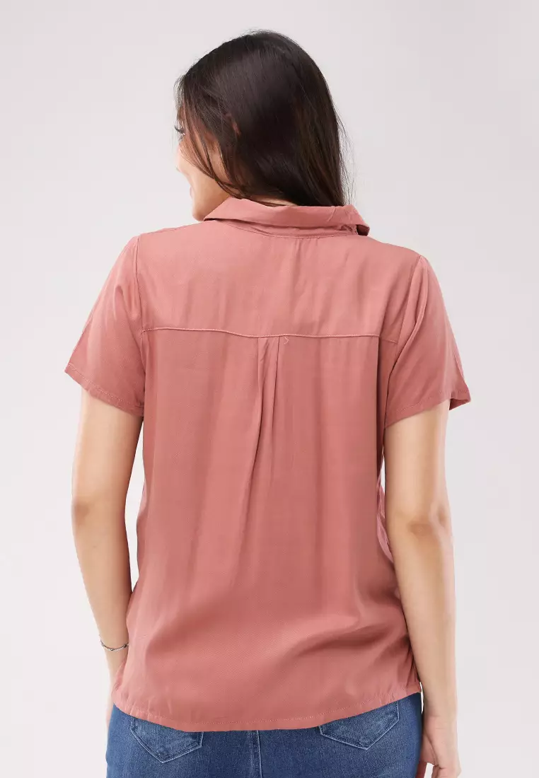 Single Twill Woven Short Sleeves Blouse
