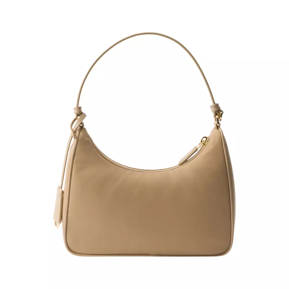 Re-Edition 2005 Re-Nylon and Saffiano Mini Hobo Bag Camel