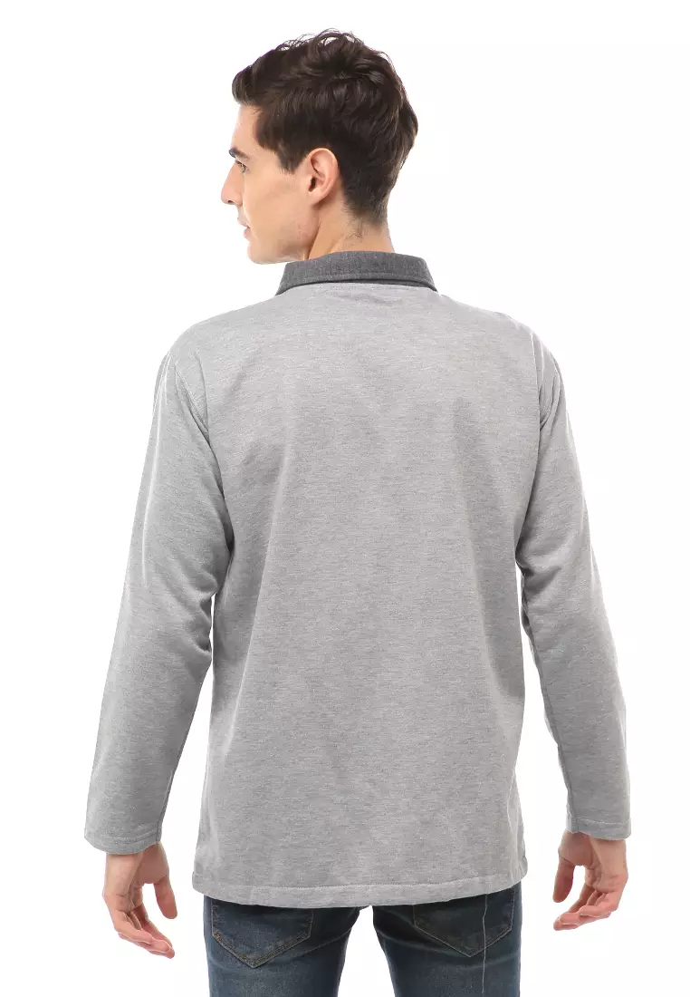 Woreq Atasan Formal Pria Outerwear Kemeja Blazer Lengan Panjang Material Fleece ORIGINAL - Light Gray