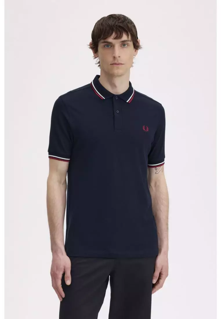 Fred Perry M3600 Twin Tipped Fred Perry Shirt (Navy / Snow White / Burnt Red)