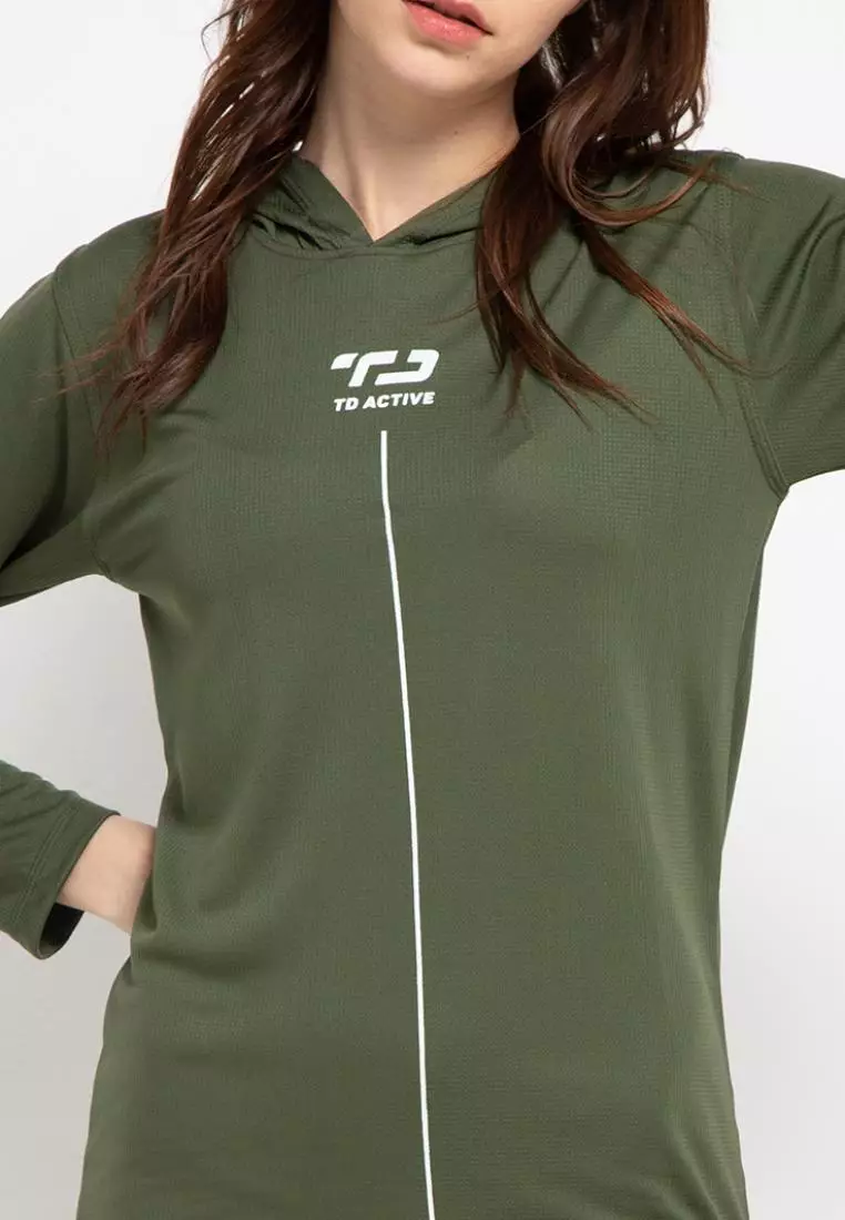 Td Active LS020 Sport LS Long Sleeve Hoodie Wanita Hijau Army