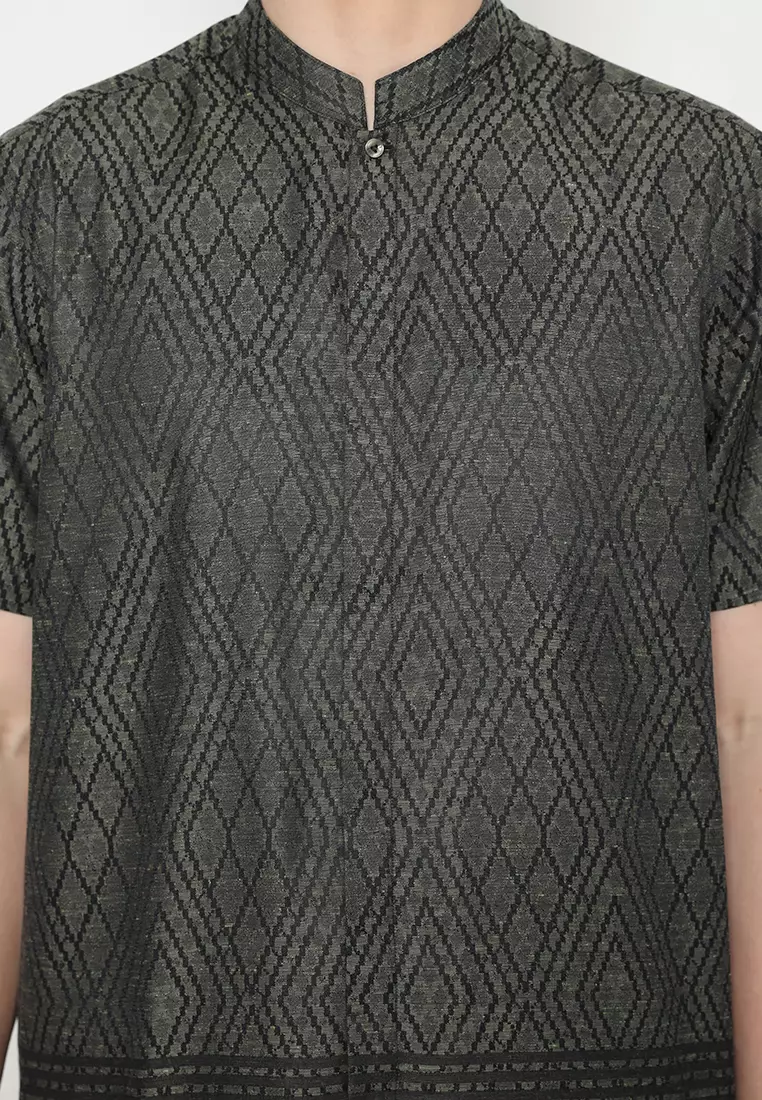 Jobb Waqas Baju Koko Pria Lengan Pendek Regular Fit Olive