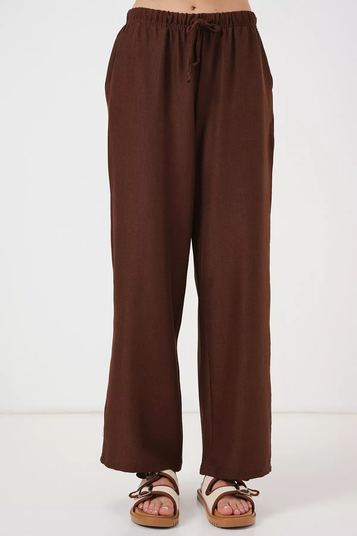 Wide Leg Linen-Look Trousers