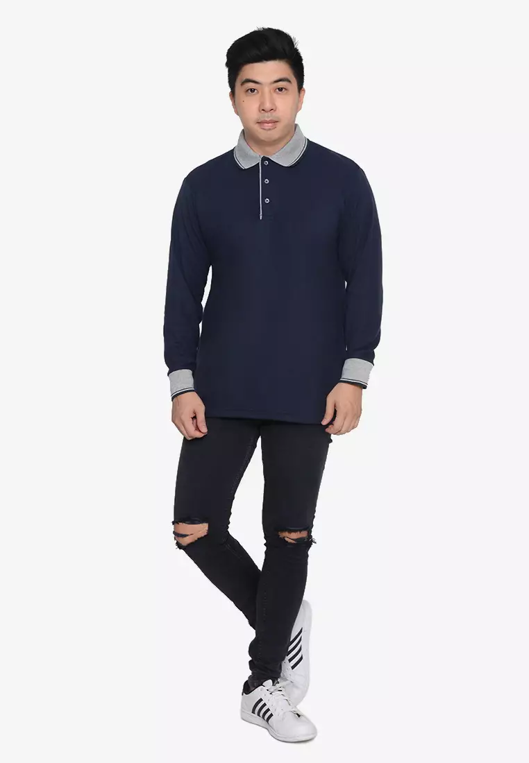 Andre Michel Kaos Polo Shirt Lengan Panjang Kerah Abu Navy Tua 933-86