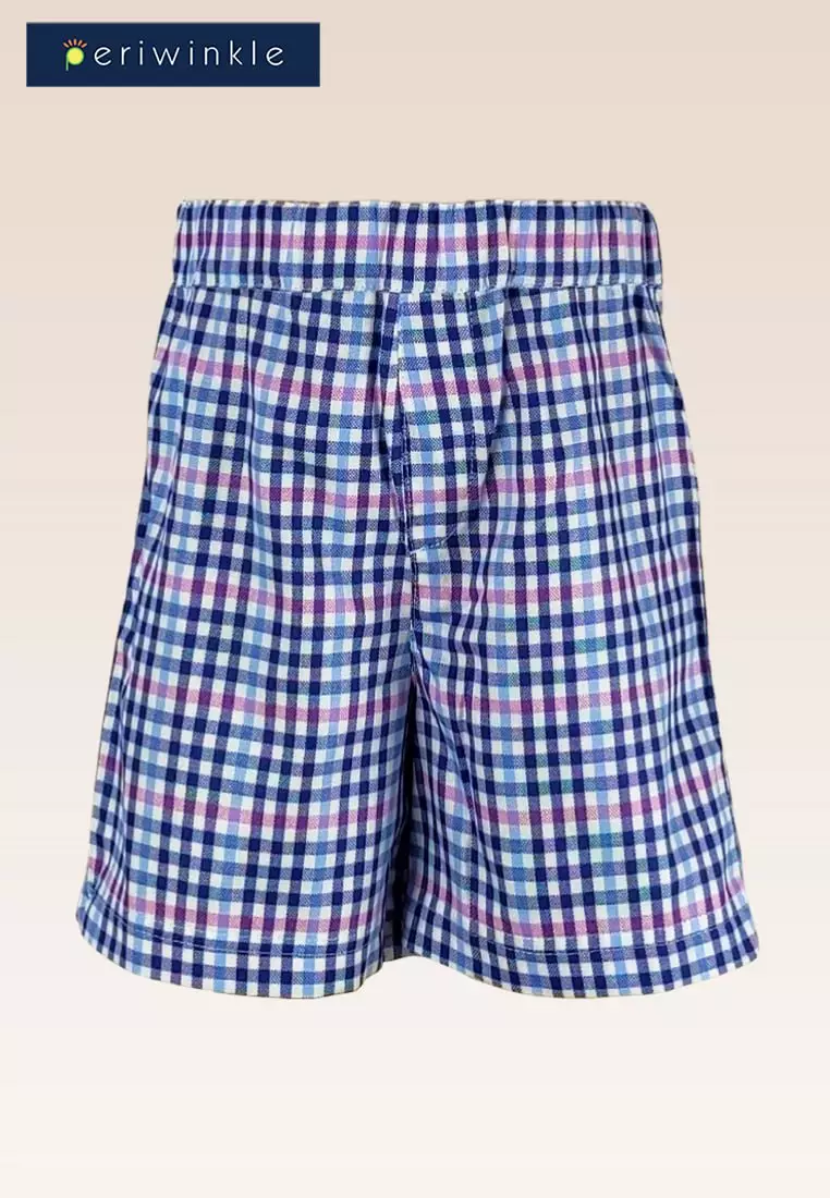 Caleb Boys Polo Shirt With Chambray Mix Fabric And Blue Checks Shorts