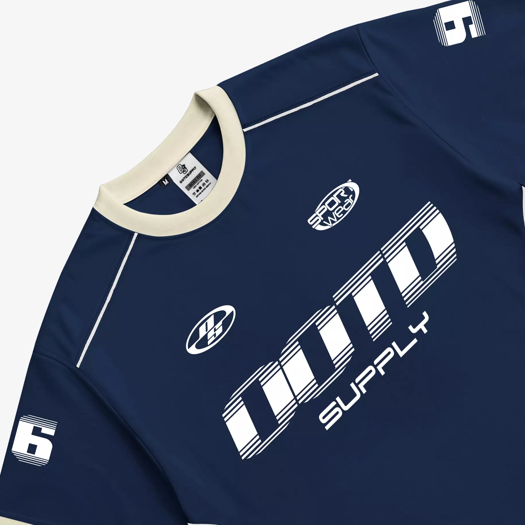 OOTDSUPPLY Oversized Boxy Raceflux Navy Ringer Line | Oversize Pria & Wanita | Kaos Unisex | OS-OVZ-BX-RL002