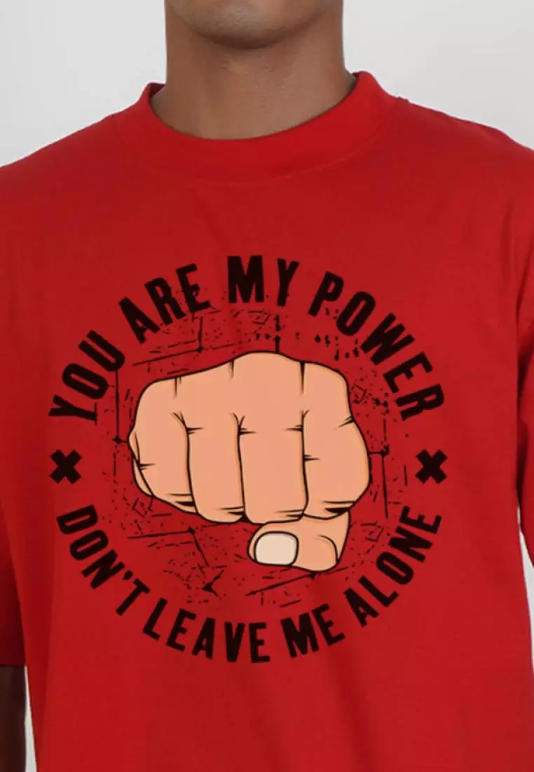 大码 Your are my power 红色棉质短袖宽松 T 恤
