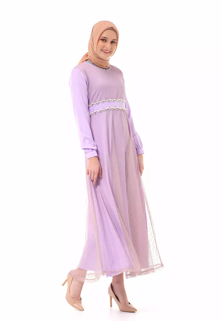 Oriza Long Dress Wanita High Quality Premium - Lilac