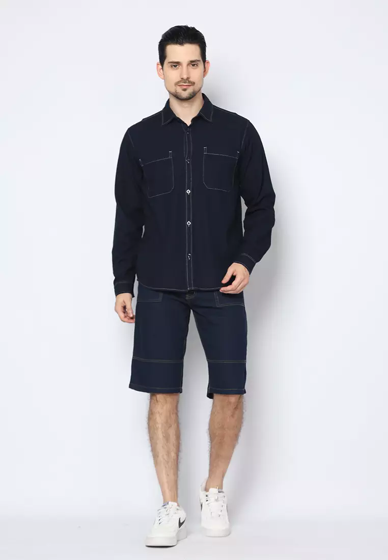 Kemeja Denim Skena L/S Krah Basic Saku Besar 182405