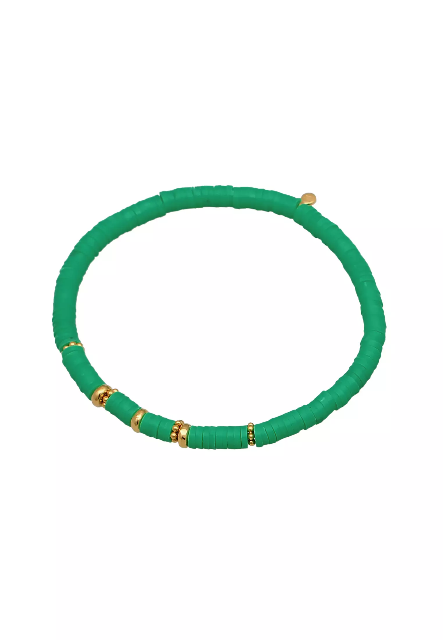 Bracelet Beads Heishi Pearls Green Gold Plated