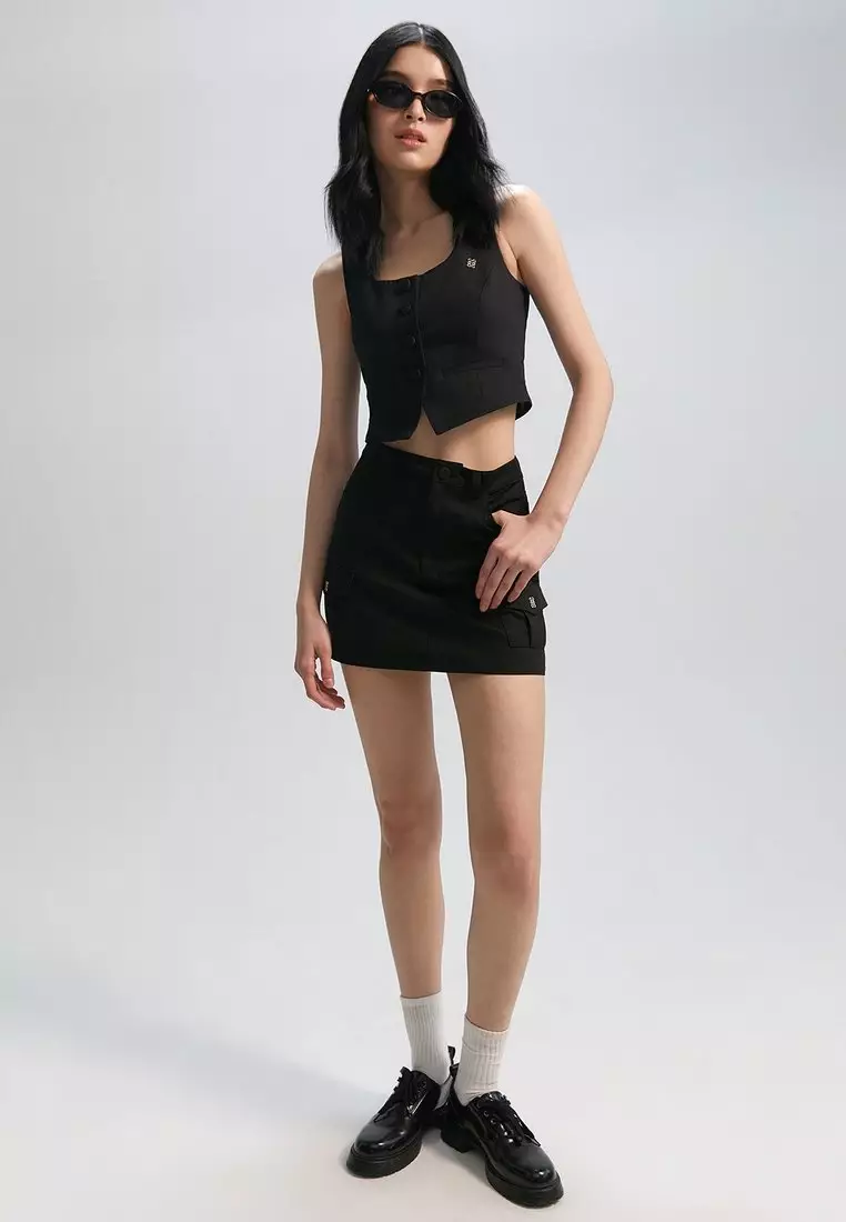 Cargo Denim Mini Skirt - Black