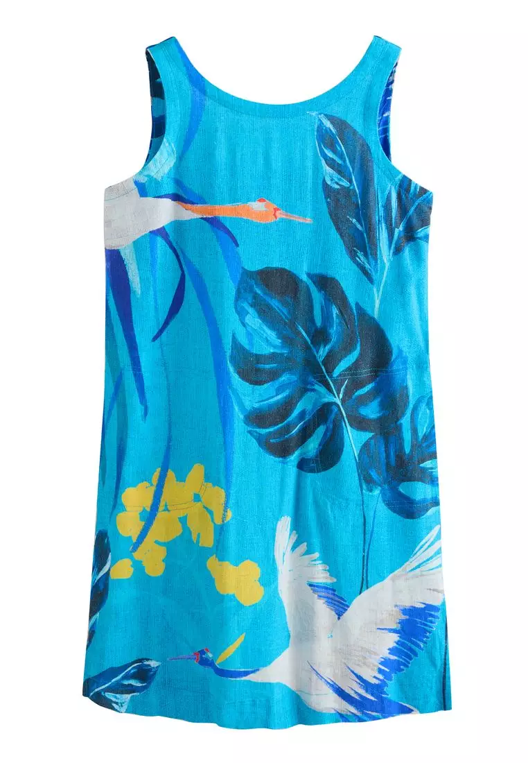 Scoop Back Mini Shift Dress With Linen