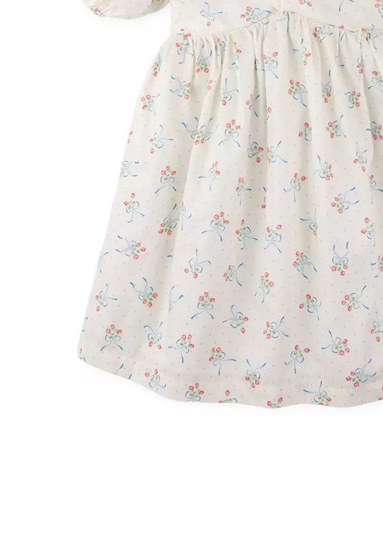 Maria Printed Dress with Ruched Bodice and Puff Sleeves