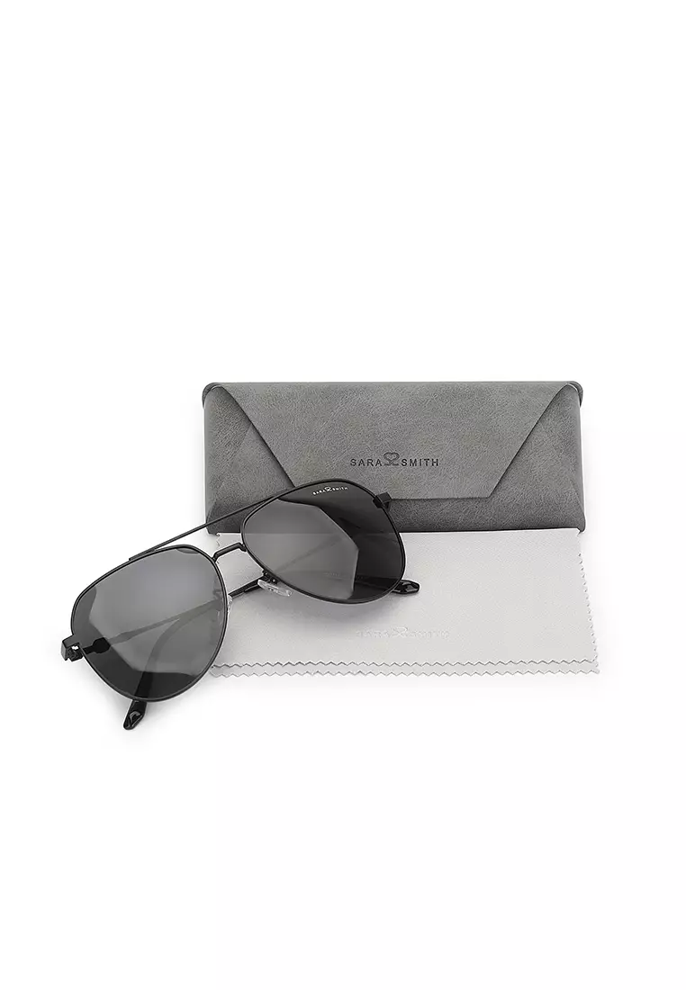 Unisex Polarized Aviator Sunglasses (Kacamata Hitam) - Hitam / Abu-Abu