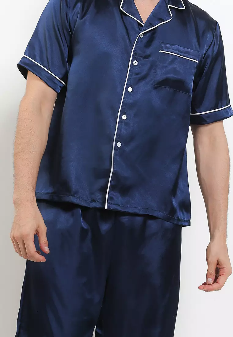 Pyjama Pijama Baju Tidur Satin Silk Short Sleeve Short Pants Mens Sleepwear