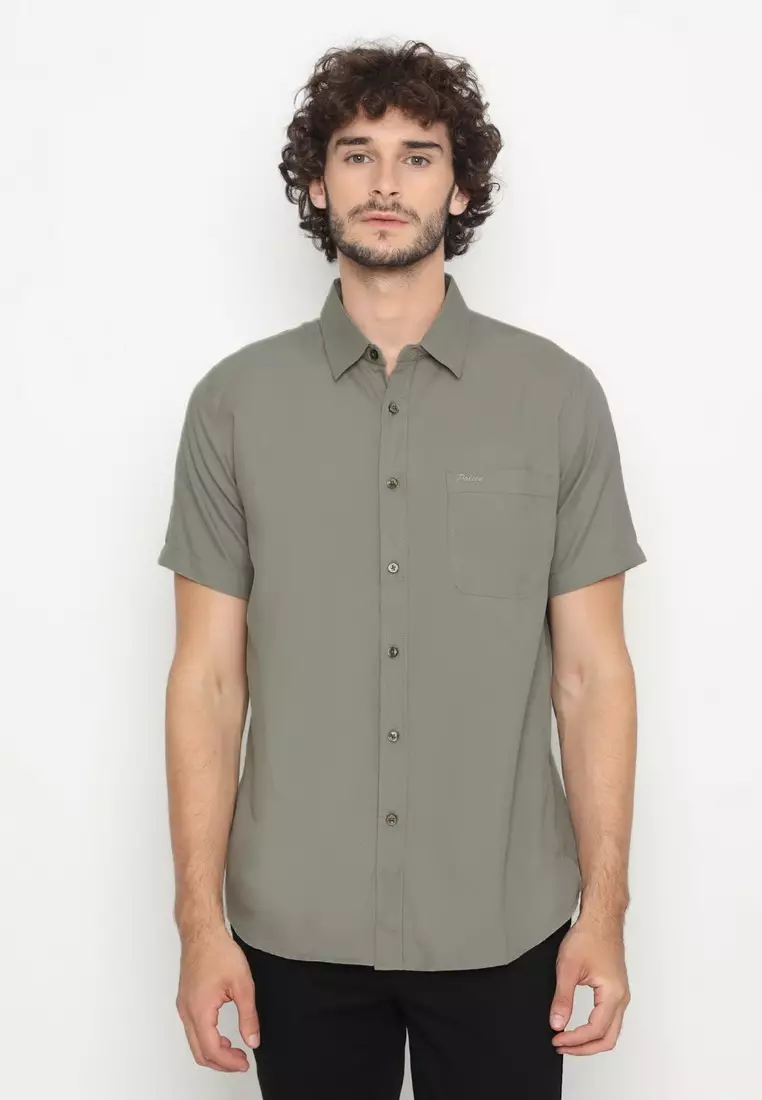 POLICE Kemeja Polos Basic Cotton Soft Grey Regular Fit Pria