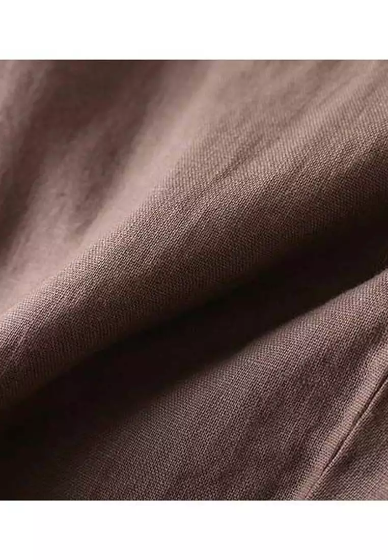 High Waist Cotton-flax Cropped Pants RZ-C132