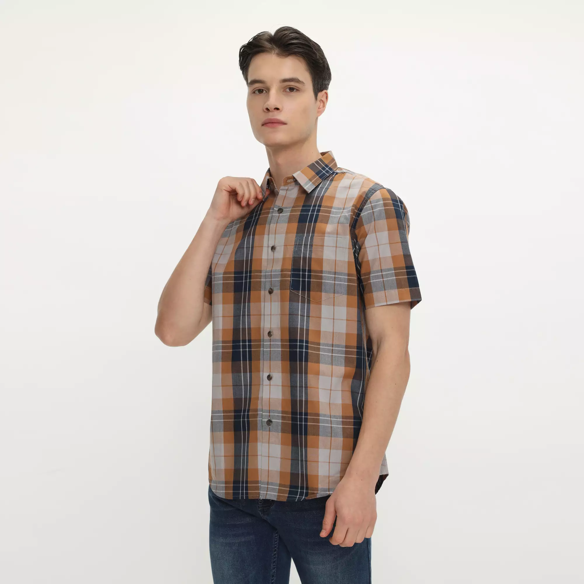 Platini Kemeja Kotak-Kotak Pria Lengan Pendek Brown 71002