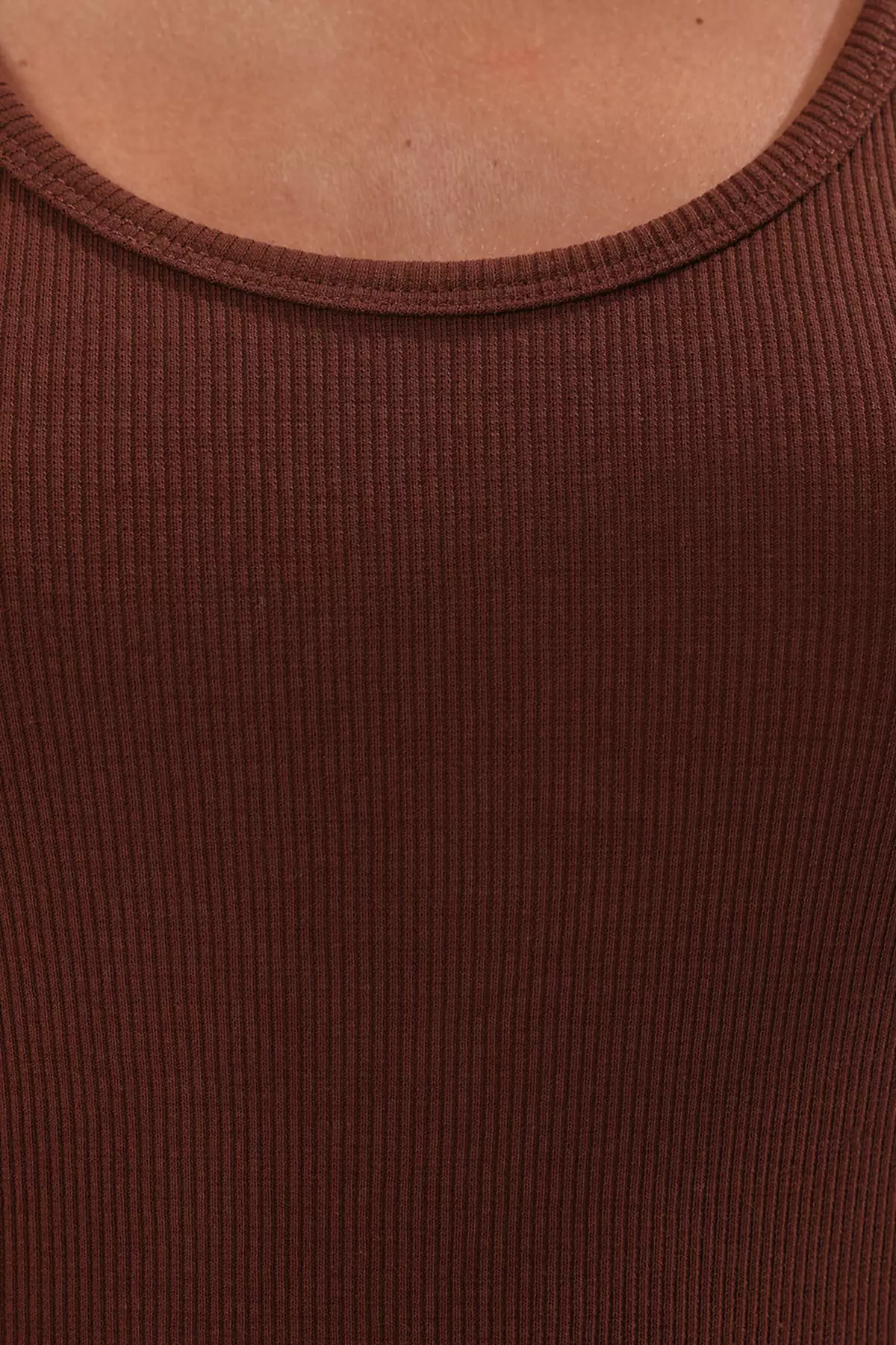 Brown Fitted/Body Fitted Pool Collar Elastic Knitted Tank Top TWOSS22AL0042