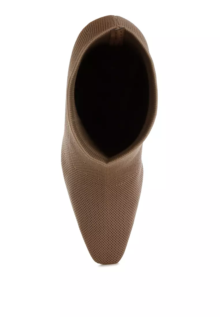 Knitted Sock Boots In Taupe