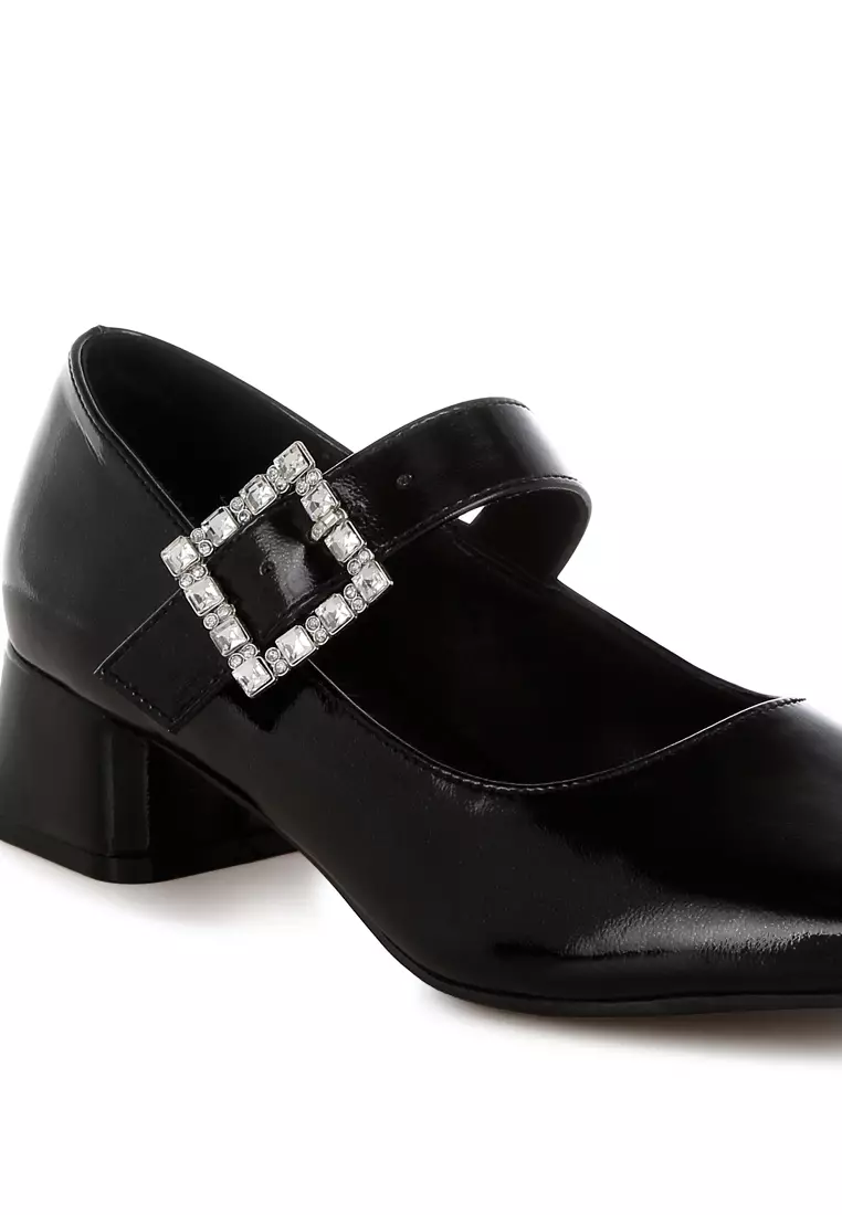 Bros Diamante Metalik Mary Jane Pumps Warna Hitam