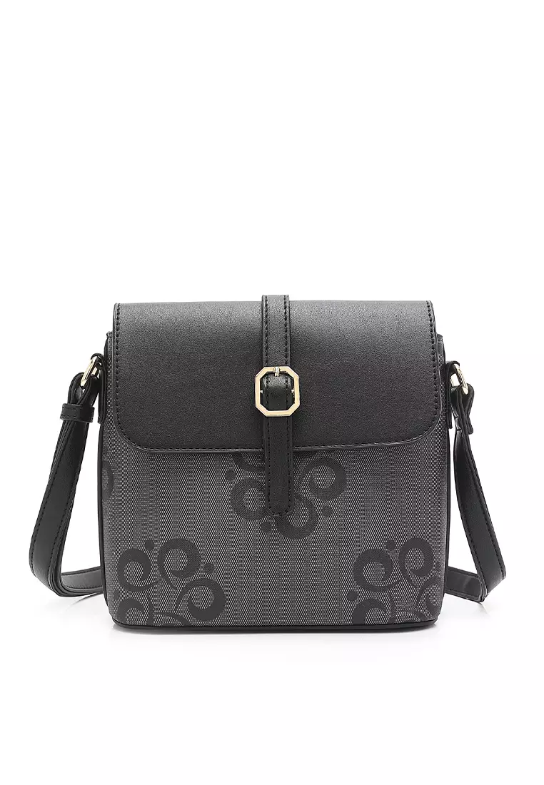 3-in-1 Women's Monogram Tote Bag + Sling Bag + Pouch (3-in-1 - Tas Jinjing + Tas Selempang + Kantong Wanita) - Hitam