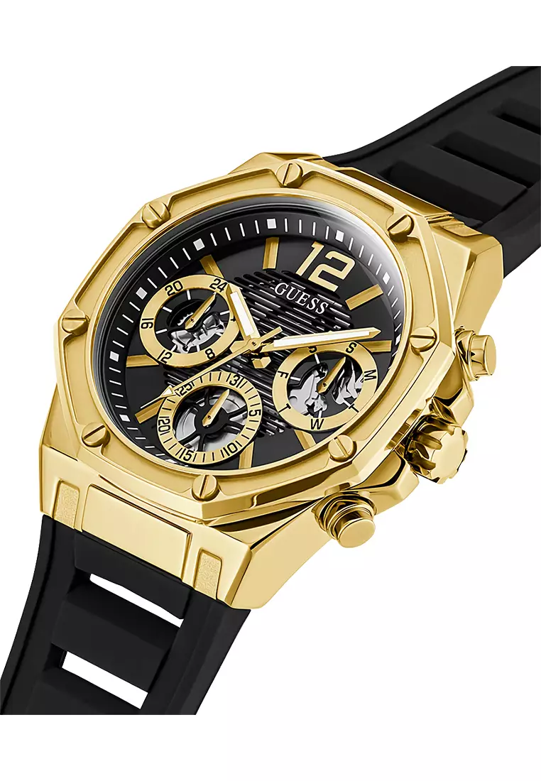 Guess GW0256L1 - Jam Tangan Pria - Gold - Black Rubber Strap