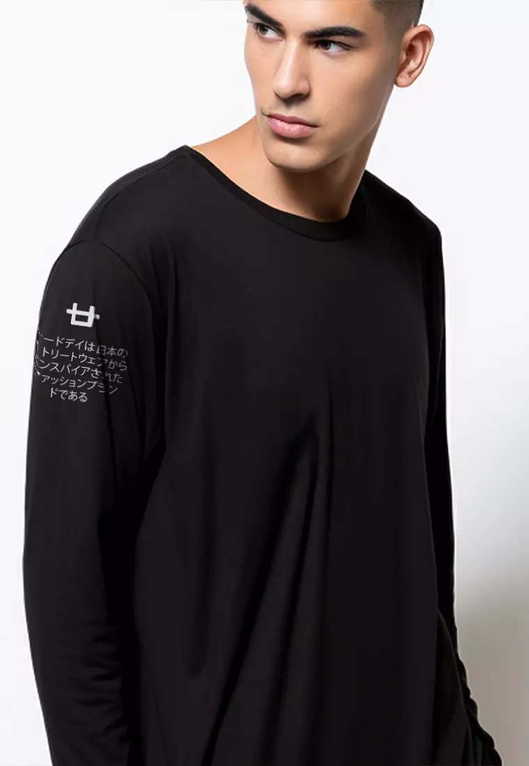 MTI76 Kaos Tangan Panjang Pria Long Sleeve Logo With Katakana Paragraph Black