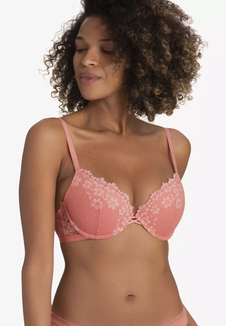 Padded Under Wired Push Up Bra with Net Coverage (Pink)