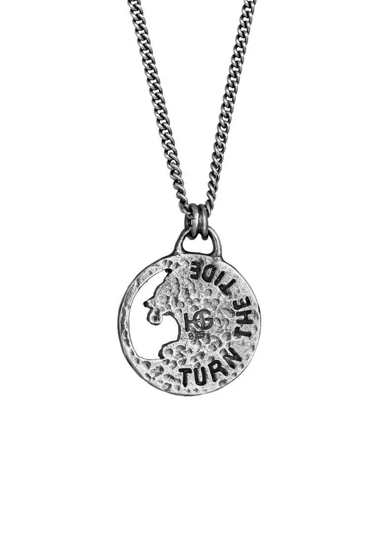EXCLUSIVE Kalung Perhiasan Perak 925 Pria Coin Pendant Tide Wave Maritime Oxide