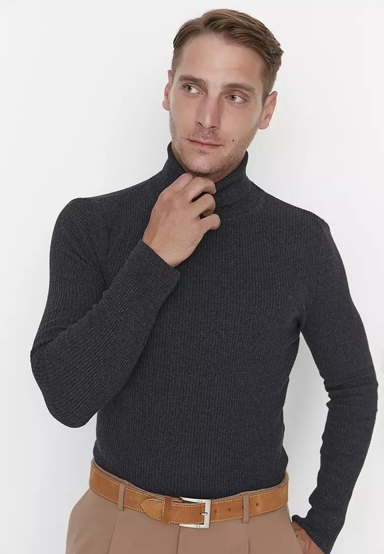 Slim Fit Turtleneck Corduroy Knit Sweater