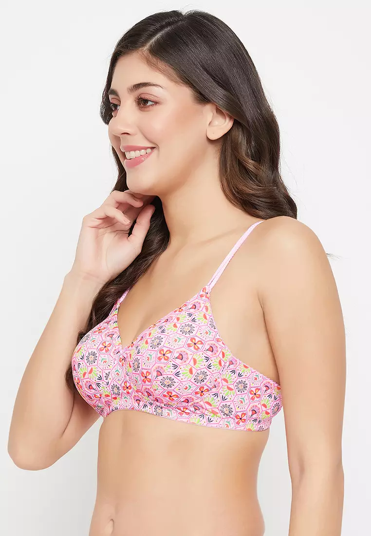 Buy Clovia Padded Non-Wired Floral Print T-shirt Bra in Pink in