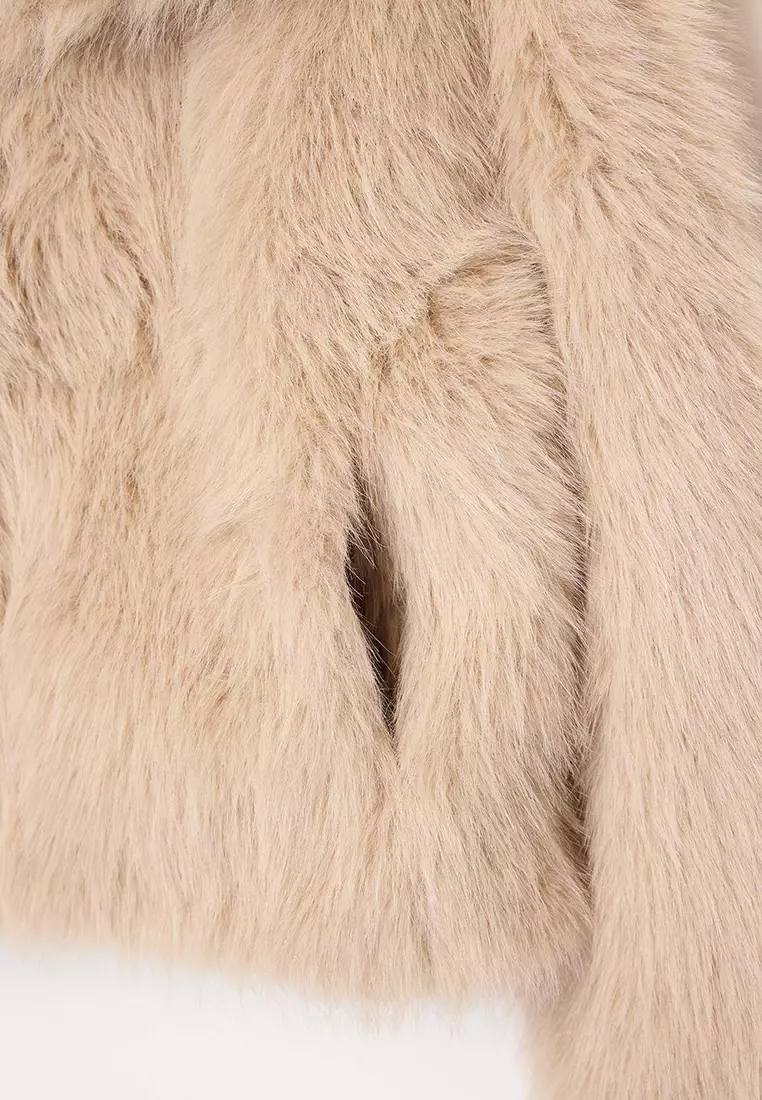 Beige Oversize Pattern Fur Coat Twoaw25Mo00035