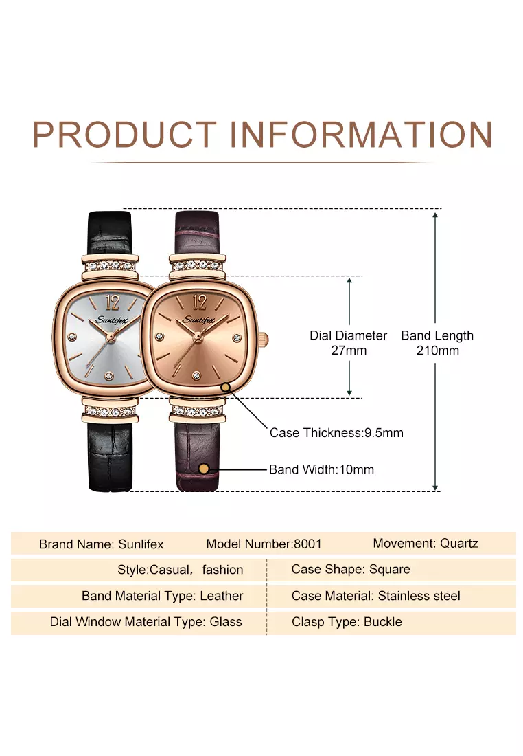 8001 Jam Tangan Wanita Original Berlian Gaya Antik Anggun Jam Kuarsa Tali Kulit Jam Tangan Cewek brown