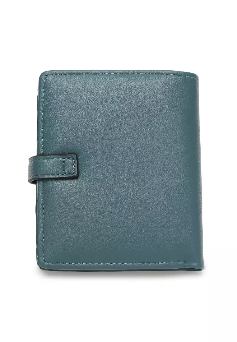 Women s Pin Button Bi Fold Leather Long Wallet Purse With Coin Compartment