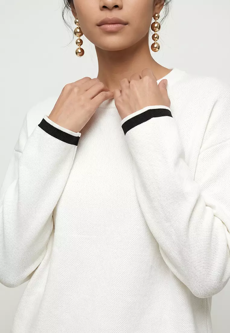 Women's Beige Crew Neck Stripe Detailed Knitwear Tunic and Trouser Set