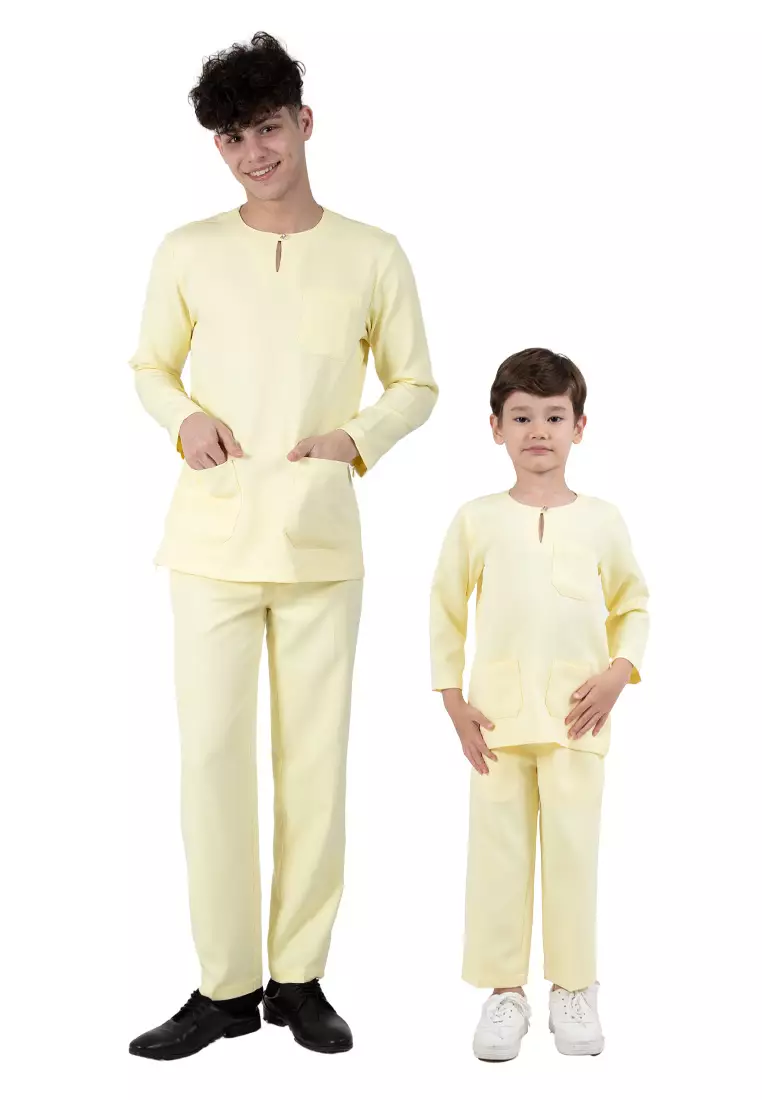 Alain Delon Slim Fit Baju Johor Ayah Anak Sedondon set - 19024504C-52LtYellow
